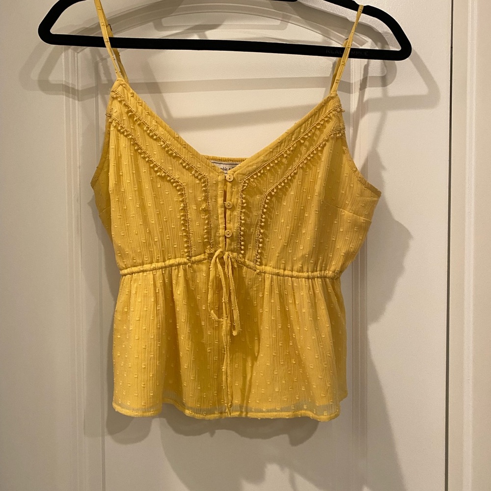 Abercrombie and Fitch Yellow Spaghetti Strap Textured Peplum Top